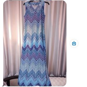 Chico's Resort-Wear Blue Chevron Size 0  Sleeveless Casual Maxi Sundress